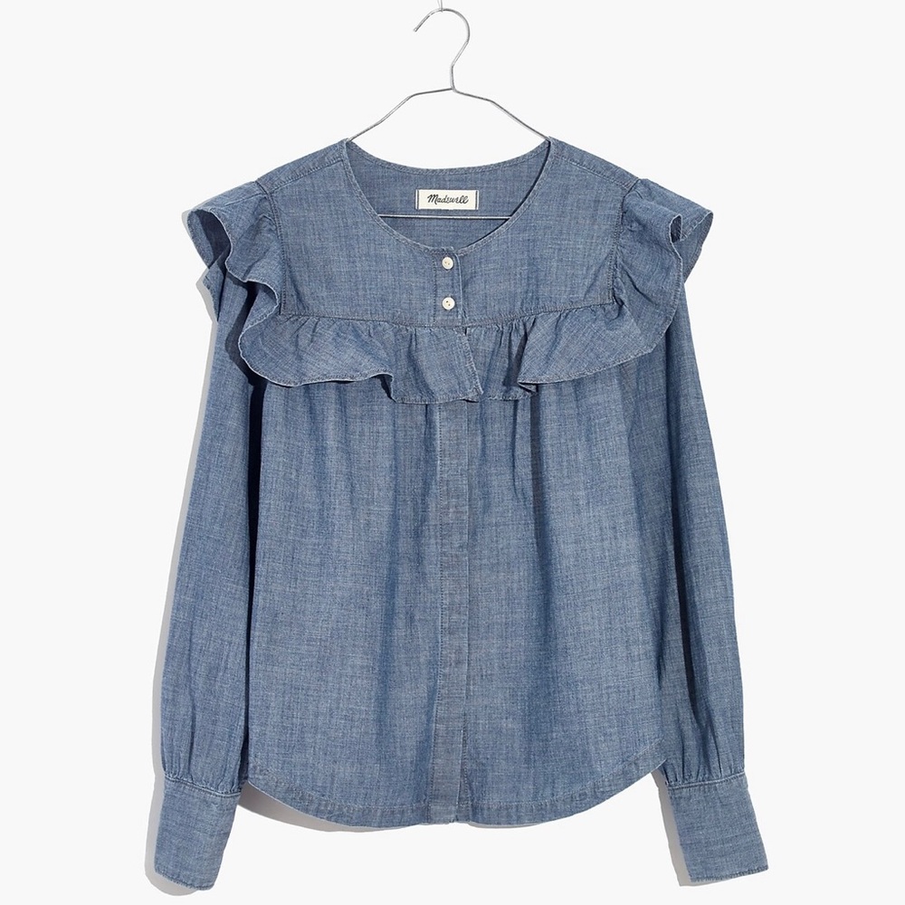 Madewell Chambray Ruffle Top